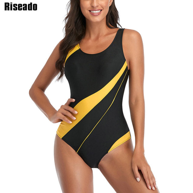 Riseado Sports One Piece Swimsuit 2022 Competition Swimwear Women Patchwork Swimming Suits for Women Racerback Bathing Suits XXL