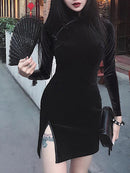 Goth Dark Women Dress Cheongsam Chinese Style Skinny Mini Dress Streetwear Sexy Vintage Harajuku Summer Women Clothing Slim 2021