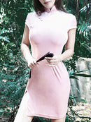 Goth Dark Women Dress Cheongsam Chinese Style Skinny Mini Dress Streetwear Sexy Vintage Harajuku Summer Women Clothing Slim 2021