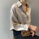 New Satin Silk Shirt Vintage Long Sleeve Blouse Elegant Women&