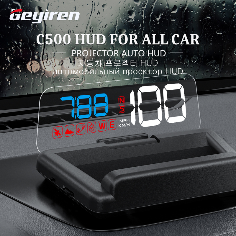 GEYIREN C500 Auto OBD2 GPS HUD Head-Up Display EOBD Windshield Car Speedometer Projector Digital Accessories For All Car