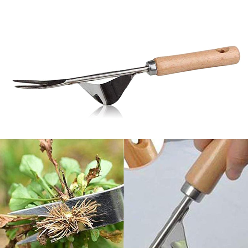 Wood Handle Stainless Steel Garden Weeder Hand Weeding Removal Cutter  Puller Tools Multifunction Weeder Transplant garden tools