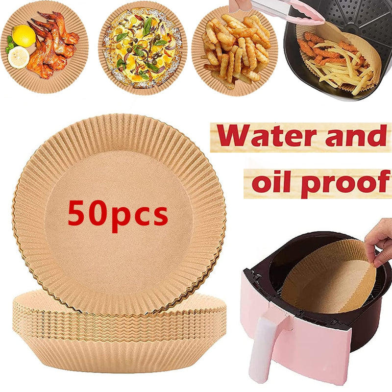 50pcs Air Fryer Steamer Liners Disposable Wood Pulp Papers Non-Stick Steaming Basket Mat Baking Oil Paper Mat for 3-6L Air Fryer