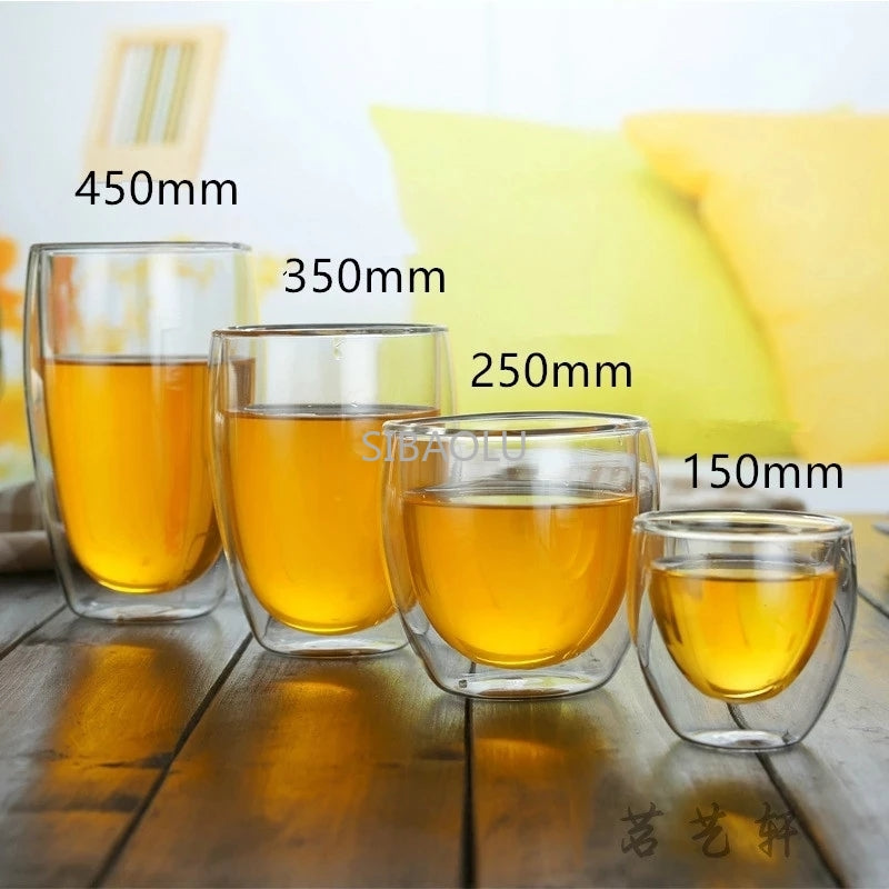 Taza de vidrio de doble pared resistente al calor, 80/150/250/350 Ml, tazas de agua para café y cerveza, taza transparente, juego de vasos para bebidas al por mayor