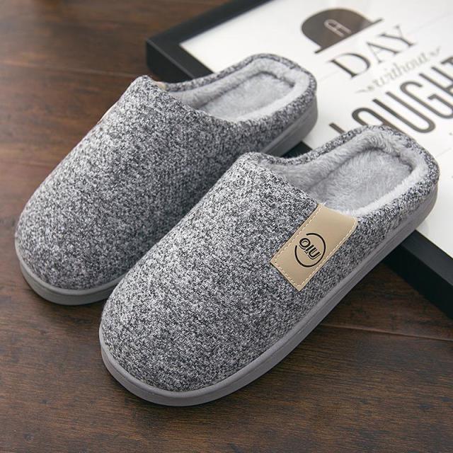 Men Winter Warm Slippers Fur Slippers Men Boys Plush Slipper Cotton Shoes Non-slip Solid Color Home Indoor Casual Slippers