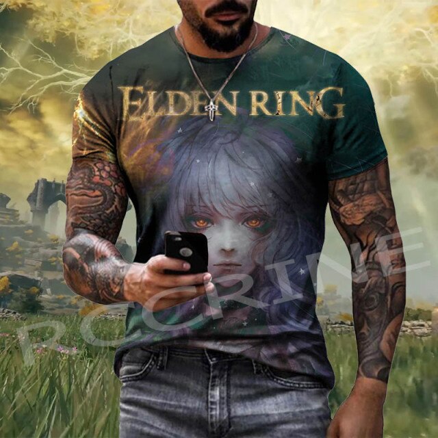 Sommer Neue Herrenmode T-Shirts Elden Ring Übergroße Comfottable O-Neck Kurzarm 3Dgedrucktes Muster Lässige Hip Hop Tops