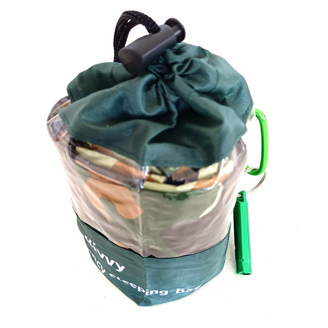 Saco de dormir de emergencia impermeable de camuflaje 120x200cm portátil calor supervivencia Camping reutilizable, enviar bolsa de almacenamiento Original