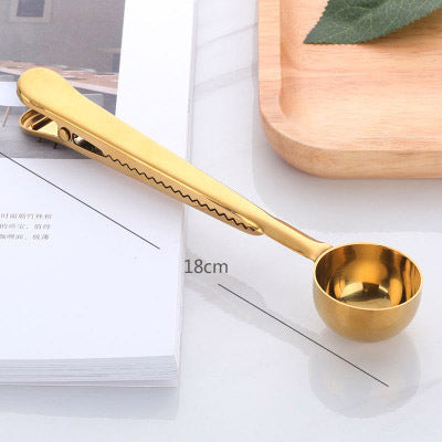 Two-in-one Stainless Steel Coffee Spoon Sealing Clip Kitchen Gold Accessories Recipient Cafe Expresso Cucharilla Decoration