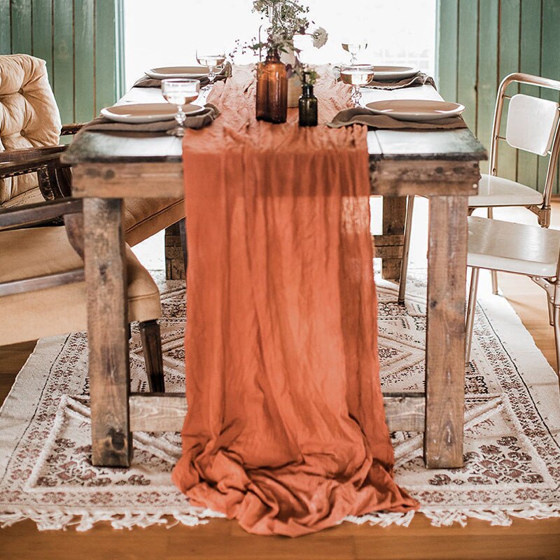 Decoración de mesa de comedor, juego de camino de mesa oxidado, decoración de boda, gasa de algodón, servilletas azules polvorientas, caminos de mesa de regalo