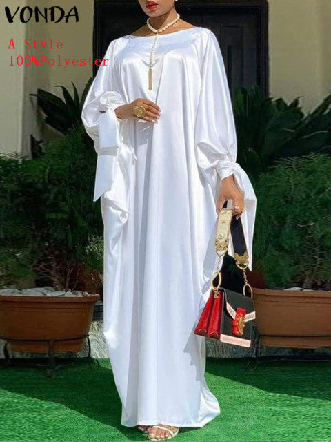 Elegant Kaftan Dress Women Satin Party Dress 2022 VONDA Long Sleeve Bohemian Holiday Summer Sundress Female Casual Vestidos Robe