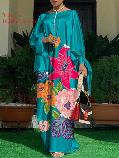 Elegantes Kaftan-Kleid-Frauen-Satin-Partei-Kleid 2022 VONDA Langarm-böhmischer Feiertags-Sommer-Sommerkleid-weibliche beiläufige Vestidos-Robe