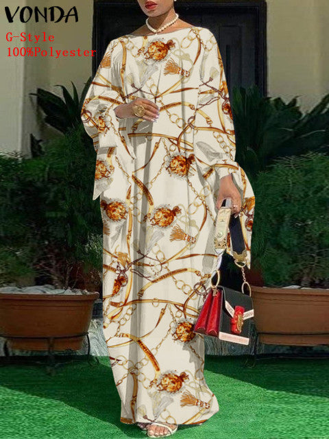 Elegant Kaftan Dress Women Satin Party Dress 2022 VONDA Long Sleeve Bohemian Holiday Summer Sundress Female Casual Vestidos Robe