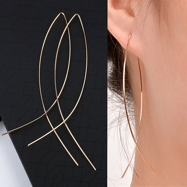 Korean Vintage Glossy Arc Bar Long Tassel Drop Earrings for Women Gold Geometric Fashion Jewelry Luxury Hanging Pendientes