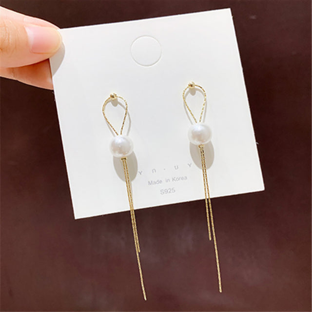 Pendientes de gota de borla larga con barra de arco brillante Vintage coreano para mujer, joyería de moda geométrica dorada, Pendientes colgantes de lujo