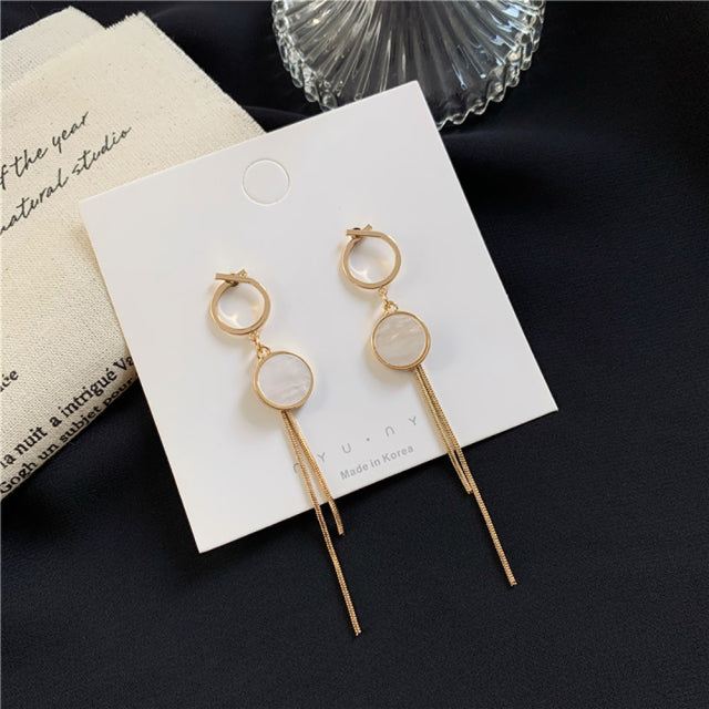 Pendientes de gota de borla larga con barra de arco brillante Vintage coreano para mujer, joyería de moda geométrica dorada, Pendientes colgantes de lujo