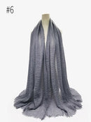 Pleated Plain Hijab Scarf Muslim Women Cotton Crinkle Headband Veil Scarves 2021 Fashion Islamic Headscarf Head Wraps Turban