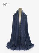 Pleated Plain Hijab Scarf Muslim Women Cotton Crinkle Headband Veil Scarves 2021 Fashion Islamic Headscarf Head Wraps Turban