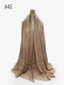 Pleated Plain Hijab Scarf Muslim Women Cotton Crinkle Headband Veil Scarves 2021 Fashion Islamic Headscarf Head Wraps Turban