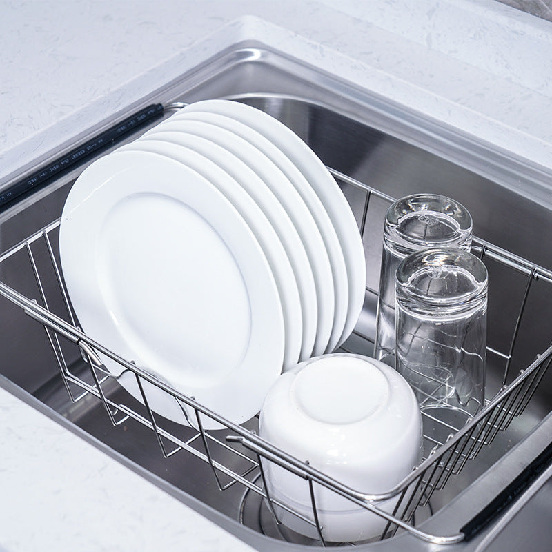 Stainless Steel Adjustable Sink Dish Drain Rack Single Layer Expandable Drying Basket Fruit Bowl Drainer Holder Kitchen Utensils