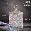 Crystal Glass Jar European-style Diamond Pattern Candy Storage Box Cotton Swab Box Sealed Jar Living Room Home Furnishings