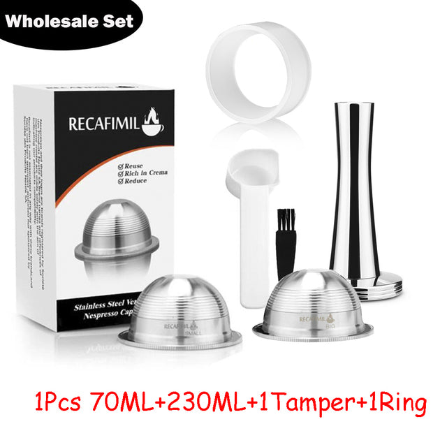 Wholesale Set Stainless Steel Reusable Capsule Compatible with Nespresso Vertuo Vertuoline Coffee Filter