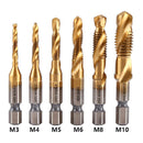 6Pcs Metric Tap Tapping Drill Bit Set Hex Shank Titanium Plated HSS Screw Bit Compound Machine Tap M3 M4 M5 M6 M8 M10 Hand Tools