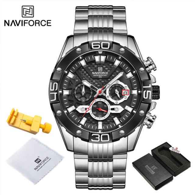 Relojes para hombre NAVIFORCE 2022, reloj de cuarzo clásico de negocios dorado de lujo, cronógrafo analógico, reloj de pulsera deportivo resistente al agua con correa de acero