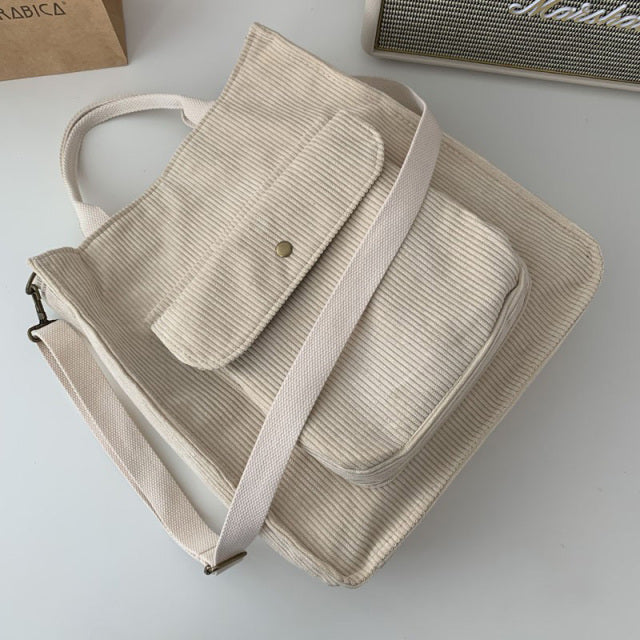 Cordtasche für Frauen Umhängetaschen Shopper Designer Handtaschen Frühling Sommer Hochwertige Student Bookbag Weibliche Canvas Tragetasche