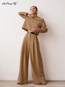Mnealways18 Klassische Weite Hose Bodenlang Plissee Lose Damenhose Frühling Weite Hose Vintage Weibliche Palazzohose 2022