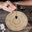 Wooden Divination Pendulum Board Star Sun Moon Energy Carven Plate Healing Meditation Board Ornaments Metaphysical Altar