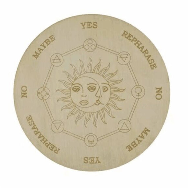 Tablero de péndulo de adivinación de madera, placa tallada de energía de estrella, sol y luna, tablero de meditación curativa, adornos, Altar metafísico