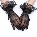 Elegant Ladies Short Lace Gloves New Sheer Fish Net Black White Prom Party Female&