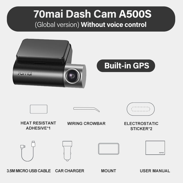 70mai Dash Cam Pro Plus + A500S 1944P GPS ADAS Cámara de coche 70mai A500S DVR para coche 24H Soporte de estacionamiento Cámara trasera 140FOV Auto Recorder