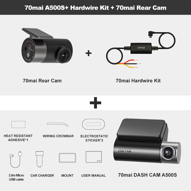 70mai Dash Cam Pro Plus+ A500S 1944P GPS ADAS Car Camera 70mai A500S Car DVR 24H Parking Support Rear Cam 140FOV Auto Recorder