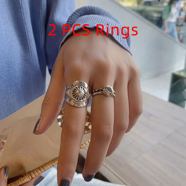 Foxanry gran oferta 925 sello 2 uds anillos conjunto INS moda geométrica creativa fiesta de cumpleaños joyería regalos al por mayor