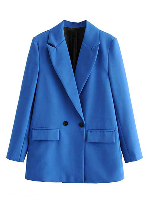 TRAF Frauen schicke Bürodame zweireihiger Blazer Vintage Mantel Mode gekerbter Kragen Langarm Damen Oberbekleidung stilvolle Oberteile