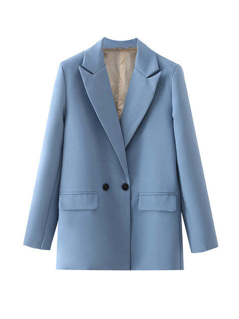 TRAF, chaqueta elegante de oficina para mujer, chaqueta de doble botonadura, abrigo Vintage a la moda con cuello entallado, ropa de abrigo de manga larga para mujer, Tops elegantes