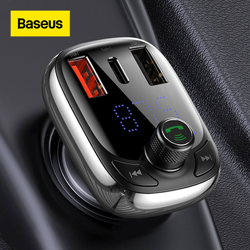 Transmisor FM Baseus Bluetooth 5,0, Kit de manos libres para coche, reproductor de Audio MP3 con PPS QC3.0 QC4.0 5A, cargador rápido, modulador FM automático
