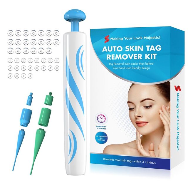2In1 Painless Auto Skin Tag Mole Wart Removal Kit 40x Rubber Bands+10x Alcohol Pad Face Skin Care Tool Body Wart and Dot Remover