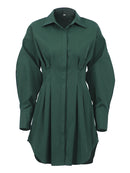 OOTN Summer Pleated Shirt Dress Fashion A-Line Single Breasted Casual Dresses Turn-Down Collar High Waist Solid Mini Dress 2022