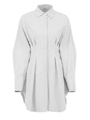 OOTN Summer Pleated Shirt Dress Fashion A-Line Single Breasted Casual Dresses Turn-Down Collar High Waist Solid Mini Dress 2022