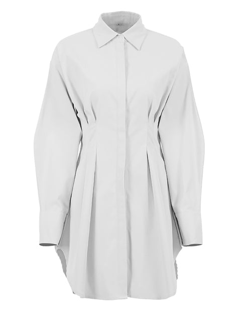 OOTN Summer Pleated Shirt Dress Fashion A-Line Single Breasted Casual Dresses Turn-Down Collar High Waist Solid Mini Dress 2022