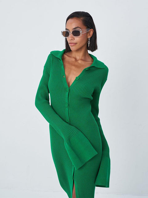 FSDA Autumn Winter Bodycon Dress Sweater Knitted Green 2021 Women Sexy Midi Split V Neck Long Sleeve Casual Dresses Party