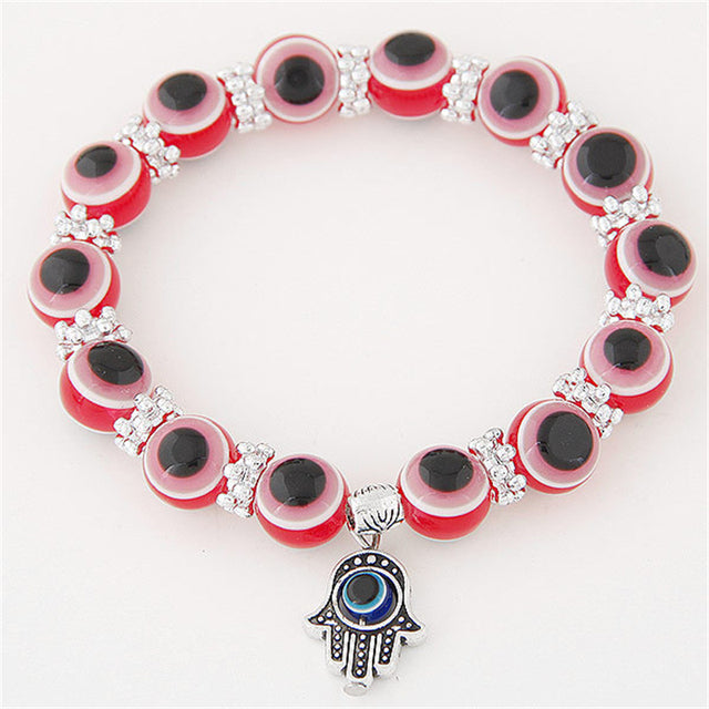 Blue Evil Eye Bracelet Hand of Fatima Turkey Thousand Eyes Wish Handmade Women&
