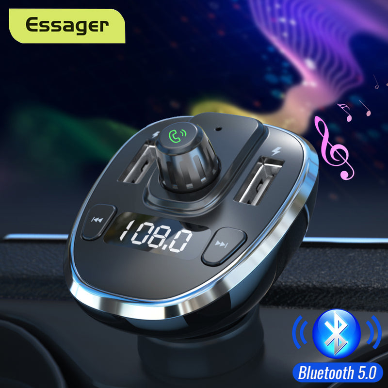 Essager USB Cargador de Coche Transmisor FM Bluetooth 5.0 Coche Adaptador Inalámbrico Manos libres Receptor de audio Reproductor de MP3 Accesorios para automóviles
