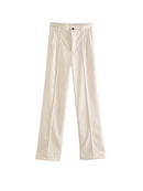 TRAF Women Fashion Faux Leather Straight Pants Vintage High Waist Zipper Fly Female Trousers Mujer