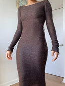 WJFZQM New Knitted Bodycon Dress Fairy Grunge Casual Fashion Streetwear Women Autumn Y2K Solid O-neck Long Sleeve Maxi Dresses