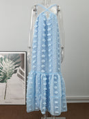 Sleeveless Halter Maxi Summer Dress For Women Fashion Ruffle Beach Long Robe 2022 Elegant Slip Holiday Hollow Out Sundress