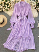 Spring And Summer French Vintage Maxi Dress 2021 Sundress Ladies Long Sleeve Orange Polka Dot Chiffon Pleated Dresses Femme Robe