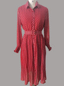 Spring And Summer French Vintage Maxi Dress 2021 Sundress Ladies Long Sleeve Orange Polka Dot Chiffon Pleated Dresses Femme Robe